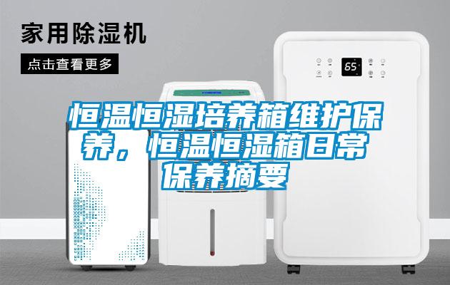 恒溫恒濕培養箱維護保養，恒溫恒濕箱日常保養摘要